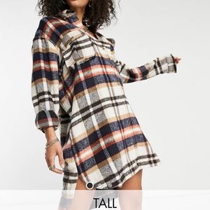 Missguided Tall Oversized Plaid Shirt Dress Size 6